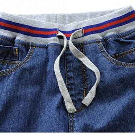 Child Boys Mid Waist Elastic Straight Stretch Summer Capris Cropped Denim Jeans Shorts 3T-12