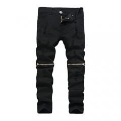 FREDD MARSHALL Boy's Slim Fit Skinny Ripped Distressed Zipper Jeans Pants with Holes