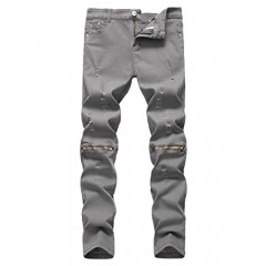 KIERA NIXON Boy's Slim Fit Ripped Distressed Destroyed Fit Zippers Jeans Pants