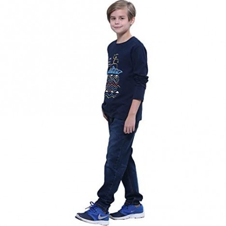 LEO&LILY Boys Kids Elastic Waist Regular Fit Stretch Denim Jeans Blue LLB648