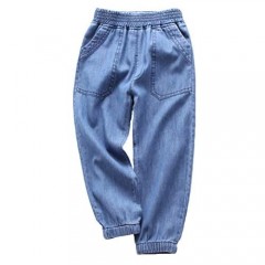 Mallimoda Boys Denim Jeans Elastic Waist Washed Husky Pants