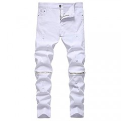 NEWSEE Boy's Slim Fit Ripped Destroyed Distressed Zipper Holes Jeans Pants