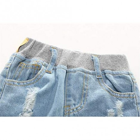 QZH.DUAO EMAOR Unisex Kids Baby Elastic Waist Ripped Holes Denim Pants Jeans & Shorts 18Months - 8Years