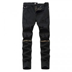 Rosiika Boy's Skinny Ripped Distressed Zipper Jeans Denim Pants with Holes