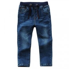 SWOTGdoby Boys Casual Denim Jeans Kid Boy Elastic Mid Waist Washed Full Length Straight Pants