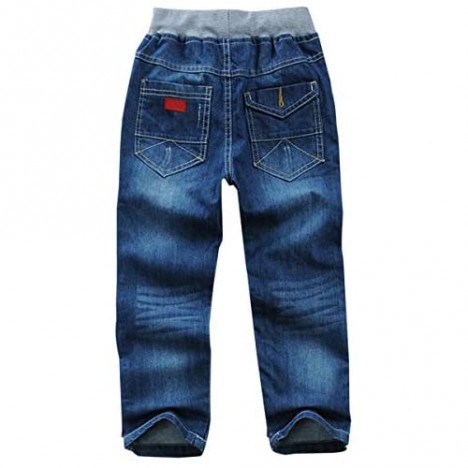 SWOTGdoby Boys Casual Denim Pants Elastic Waist Straight Leg Toddler Youth Jeans