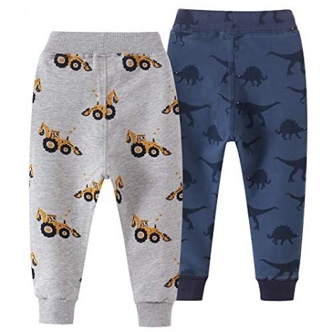 Azalquat Toddler Boys Cotton Jogging Pants Pull-On Cartoon Picture Sweatpants（1-Pack or 2-Pack）