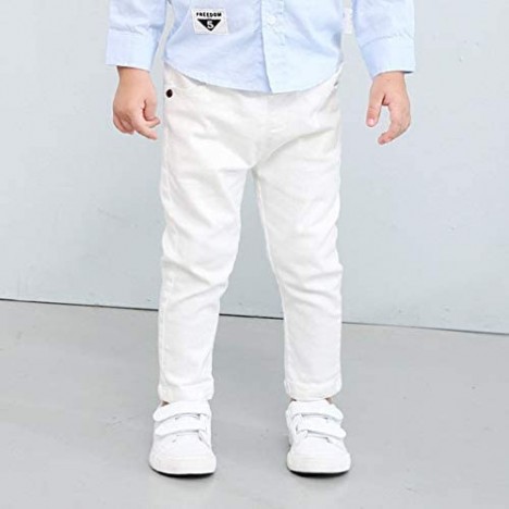 GLEAMING GRAIN Boys Adjustable Waist Chino Pant Little Boys Cotton Uniform Pull-On Pants for Spring Autumn 2-7T