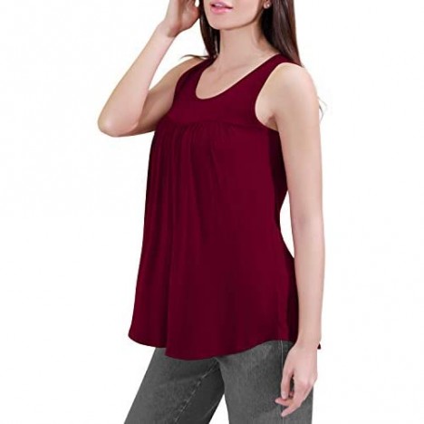 CATHY Women's Sleeveless Pleated Front T-Shirt Scoop Neck Tank Vest Pullover Blouses
