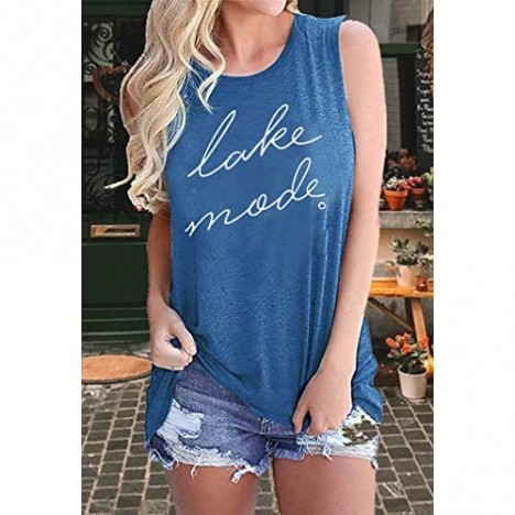 FAYALEQ Lake Mode Tank Tops Women Lake Life Summer Vacation Funny Vest Tees Camping Casual Tanks Tops T-Shirt