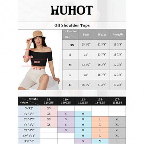 HUHOT Womens Basic Short Sleeve Off-Shoulder Short Cami Crop Tank Top