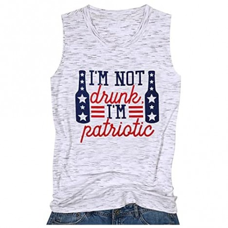 KIDDAD I'm Not Drunk I'm Patriotic Tank Tops Women Funny Drinking 4th of July American Flag Sleeveless Shirt Summer Top