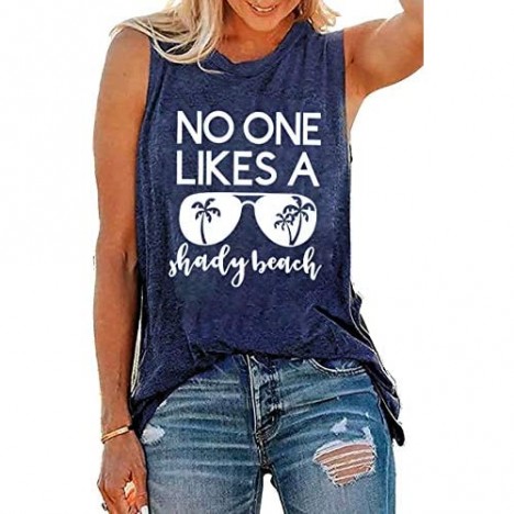 No One Likes A Shady Beach Tank Tops Women Summer Beach Tanks Sleeveless Graphic Hawaiian Vacation Shirts