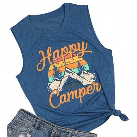 Tank Tops for Women Happy Camper Tank Top Sleeveless Graphic Tee Shirts Loose Fit Vest Tees