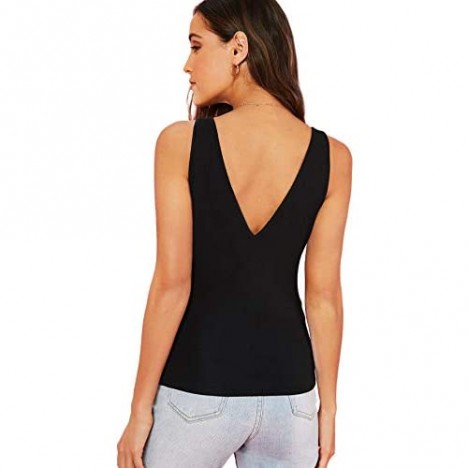 Verdusa Women's Casual Double V Neck Slim Fitted Basic Tank Top
