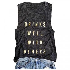 Women Funny Drinking Tank Drinks Well with Others Tank Top Sleeveless Casual Drink Alcohol Tees Shirt Tanks
