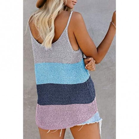 Zecilbo Women's Summer Scoop Neck Knit Cami Tank Tops Loose Sleeveless Blouse Shirts