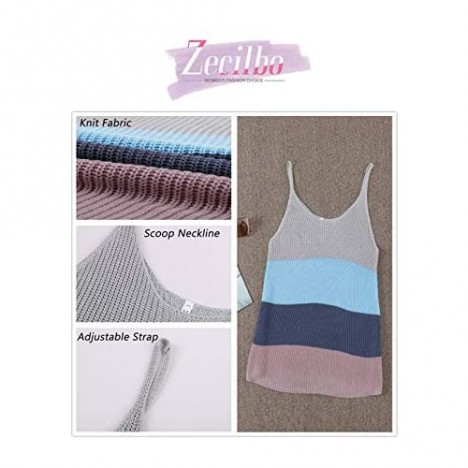Zecilbo Women's Summer Scoop Neck Knit Cami Tank Tops Loose Sleeveless Blouse Shirts