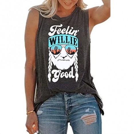 AIMITAG Willie Country Music Tank Top Feelin' Willie Good Shirt for Women Letter Print Graphic Tank Top Casual Shirts