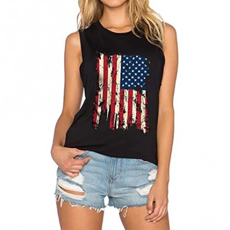 American Flag Tank Tops Women Patriotic Shirt USA Flag Stars Stripes Print Sleeveless T-Shirt 4th of July Tee Tops