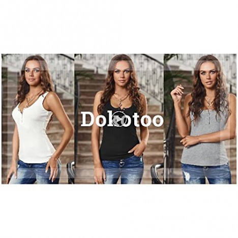 Dokotoo Womens Ribbed Strap Button Down Scoop Neck Henley Tight Slim Fitted Sporty Workout Tank Tops