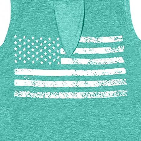 FAYALEQ American Flag Print Hollow Out V-Neck Tank Tops Womens Sleeveless Shirt Tee Cami