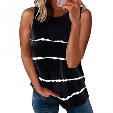 HOTAPEI Women's Round Neck Sleeveless Striped Tank Tops Print Pattern Blouses Shirts (S-XXL)