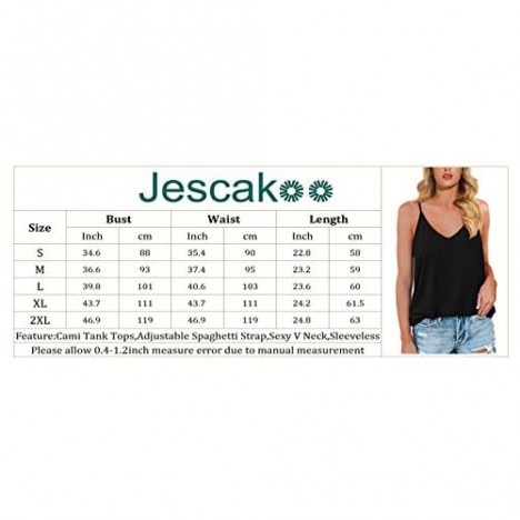 Jescakoo Womens V Neck Spaghetti Strap Tank Tops Sleeveless Shirts Loose Fit