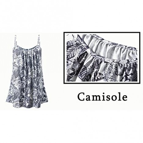 Kaei&Shi Print Long Vest Flowy Tank Top for Women Loose Cami Pleated Dressy Swing Spaghetti Strap Camisole