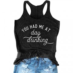 LANMERTREE Womens You Had Me at Day Drinking Tank Tops Adult Girls Summer Beach Funny Graphic Racerback Tanks Vest Sayings