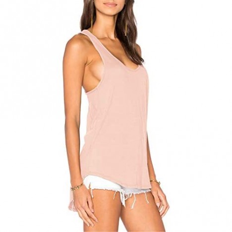 Muzniuer Women's Backless Long Tank Backless Yoga Shirts Workout Shirts Cover up Long Tank Summer Casual T Shirts