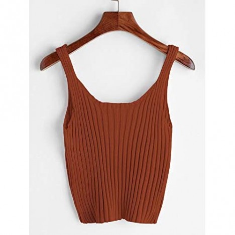 SweatyRocks Women's Ribbed Knit Crop Tank Top Spaghetti Strap Camisole Vest Tops