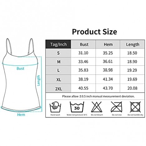 V FOR CITY Women's Camisole with Shelf Bra Adjustable Spaghetti Strap Tank Top Basic Undershirts 2 Pack