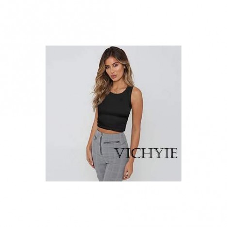 VICHYIE Crop Tank Tops for Women Summer Ribbed Blouses Cami Shirts