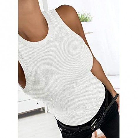 XIEERDUO Womens Tank Tops Ribbed Sleeveless Summer Shirts Round Neck Stretch