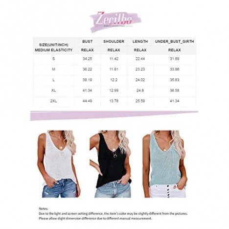 Zecilbo Women's Sleeveless V-Neck Knit Tank Tops Summer Casual Loose Blouse Shirts