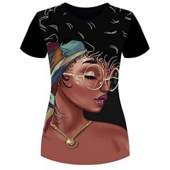 AZPSRT Women's T-Shirts Black Woman Afro Natural Hair 3D Floral Print Casual Tops for Women Tees