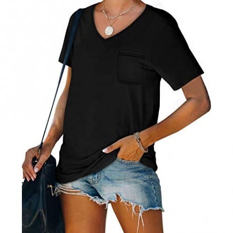 Bofell Womens T Shirts Short Sleeve V Neck Summer Tops Casual Loose S-2XL