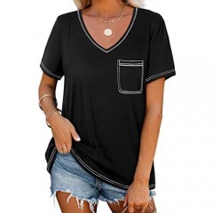 Bofell Womens T Shirts Short Sleeve V Neck Summer Tops Casual Loose S-2XL