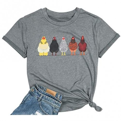 Chicken Tshirt Mom Cute T Shirts Womens Short Sleeves Farm Country Casual Tee Tops