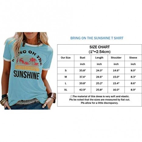 Chuanqi Women Bring On The Sunshine Printed T-Shirt Causal Loose Christian Graphic Tees Short Sleeve Summer Blouses Tops