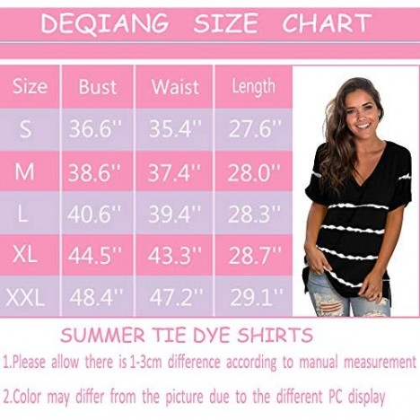 deqiang Women's V Neck T Shirts Short Sleeve Side Split Summer Casual Tops