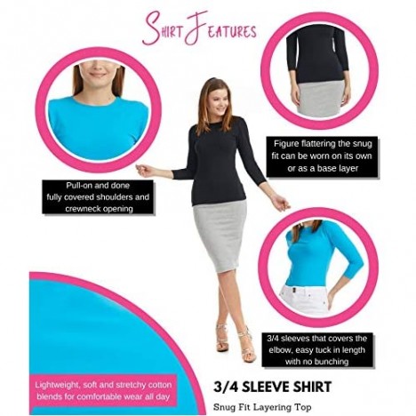 ESTEEZ 3/4 Sleeve Cotton T-Shirt for Women Base Layering Top Snug Fit Under Scrubs
