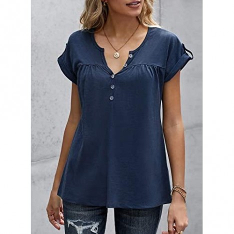 GOSOPIN Women Summer Short Sleeve Button Tunic Tops V Neck T-Shirt