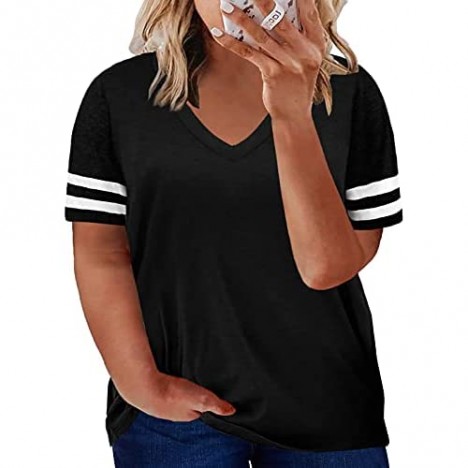 Happy Sailed Womens Plus Size Tunic Tops Summer Short Sleeve V Neck/Crew Neck Loose Casual Tee Shirt(1X-5X)