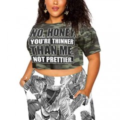 HEARTISIAN Women's Plus Size Summer T Shirt Letters Printing Casual Crop Tops Short Sleeves Tees