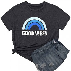 Hellopopgo Womens T Shirts Short Sleeve Summer Tops Graphic Tees Cotton Shirts Vacation Casual Funny Blouse