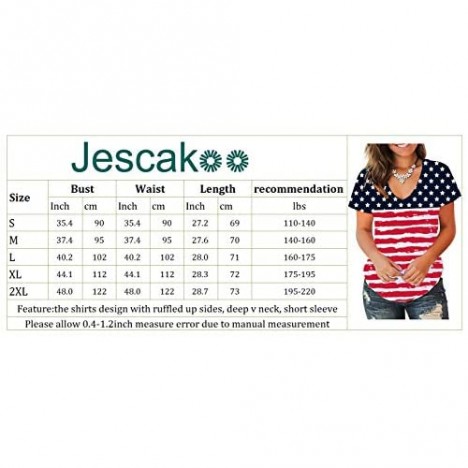 Jescakoo Summer Short Sleeve T Shirts for Women Deep V Neck Tops