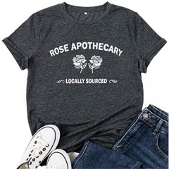 KAPUCTW Womens T Shirts Printed Rose Apothecary Graphic Tees Summer Funny Short Sleeve Tops