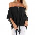 LEIYEE Womens Black Off The Shoulder Tops Summer Short Sleeve Tie Knot T Shirts Blouses